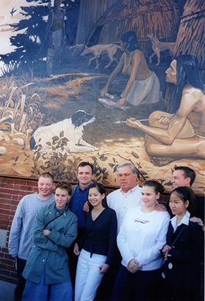 Mural artists with Boston Mayor Tom Menino.